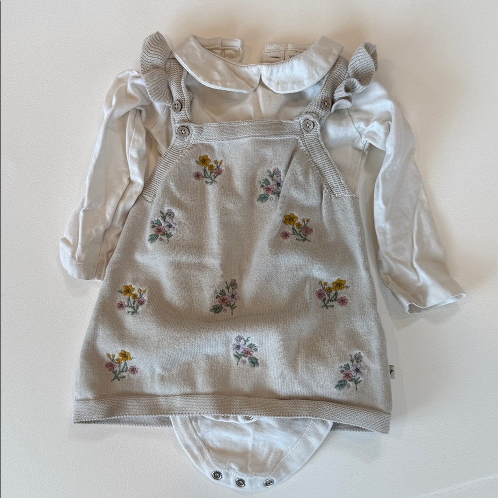 Floral Embroidered Baby Dress with White Shirt